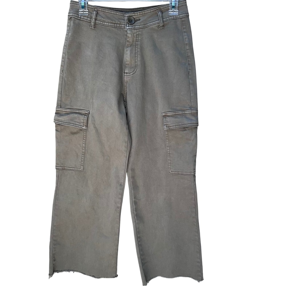 OAT New York Olive Green Cargo Pants Wide Leg Raw Hem High Rise Size 4/27